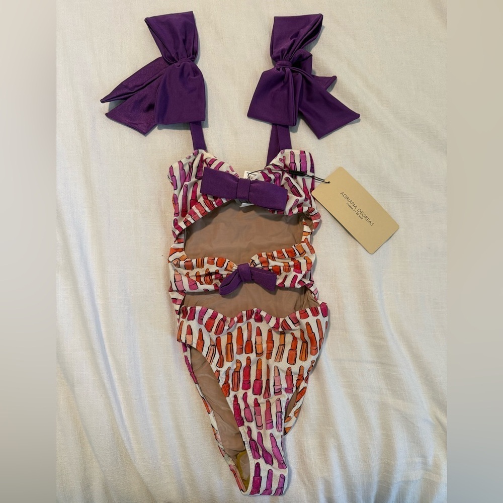 NWT Adriana Degreas Lipstick Cut-Out One Piece Swimsuit With Bows Small - Picture 6 of 12